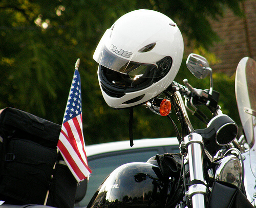 Motorcycle helmet on bike.